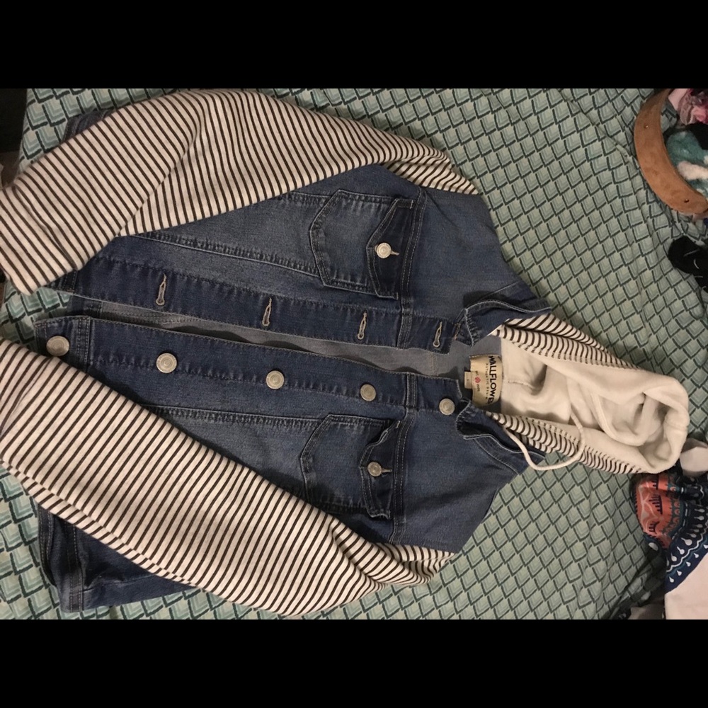 striped and denim jacket